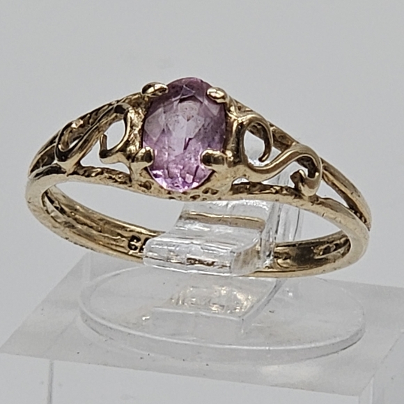 Vintage 10k Solid Yellow Gold Amethyst Ring 5.25 Pinky Filigree Unique Lilac Gem - Picture 2 of 7